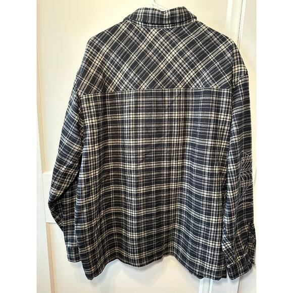 Broken Promises Rhinestone Spider Web Flannel Shirt XL Preloved Halloween - Picture 6 of 6
